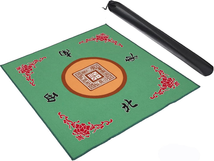 Mahjong Mat with 3 Dice & Carrying Bag, anti Slip and Noise Reduction Mahjong Table Mat for Poker, Card, Board & Tile Games (Blue, 31.5 Inches)