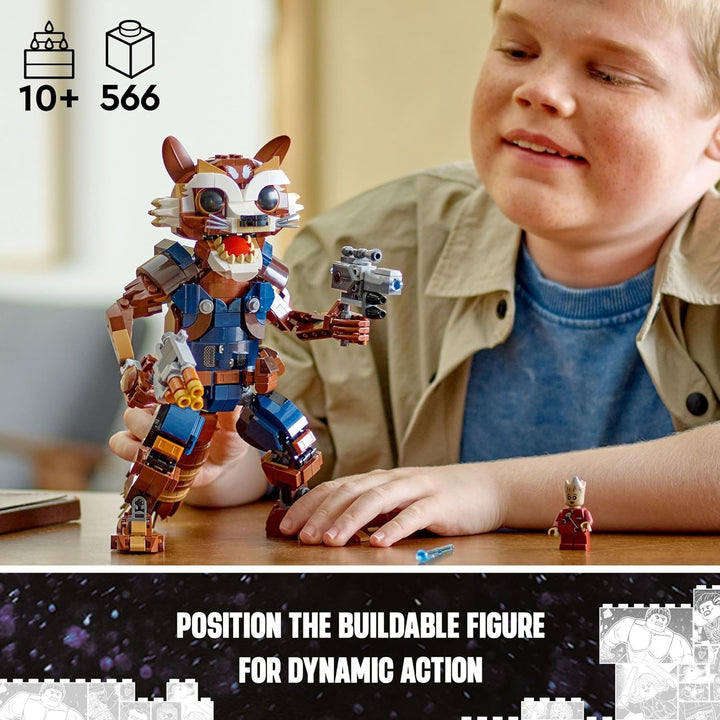 Marvel Rocket & Baby Groot Minifigure, Guardians of the Galaxy Inspired Marvel Toy for Kids, Buildable Marvel Action Figure for Play and Display, Gift for Boys and Girls Ages 10 and Up, 76282