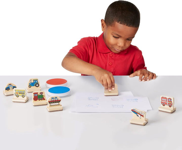 My First Wooden Stamp Set - Vehicles Kids Art Projects, Stamps with Washable Ink, Vehicle Toys for Kids Ages 4+