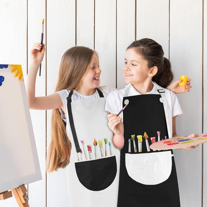 2 Pack Children'S Apron, Adjustable Waterproof Art Apron with Pockets, Girls Boys Bib Aprons for Kids Painting Crafting Cooking Baking Art Gardening(Gray and Black)