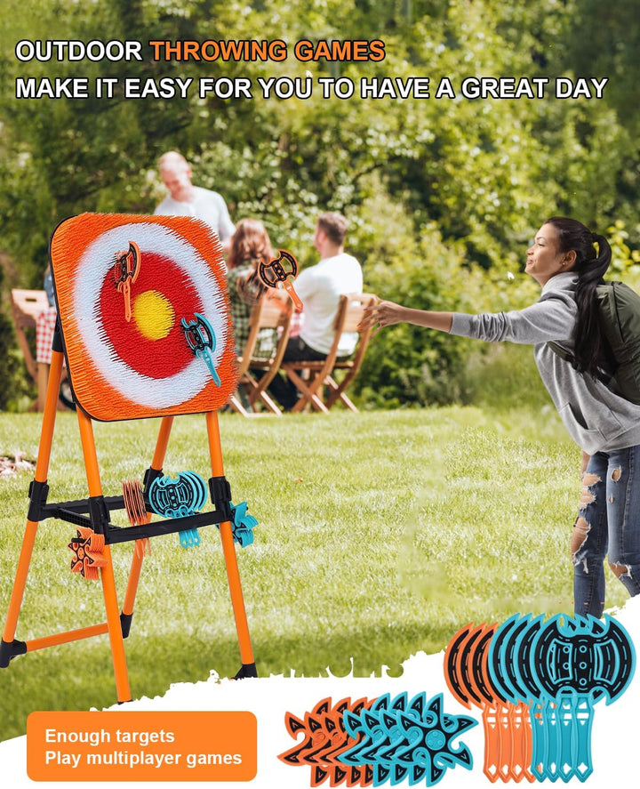 Axe Throwing Game for Backyard - 8 Throwing Axe & 8 Throwing Stars,24" Target,Foldable Stand,Yard & Outdoor Games for Adults and Family
