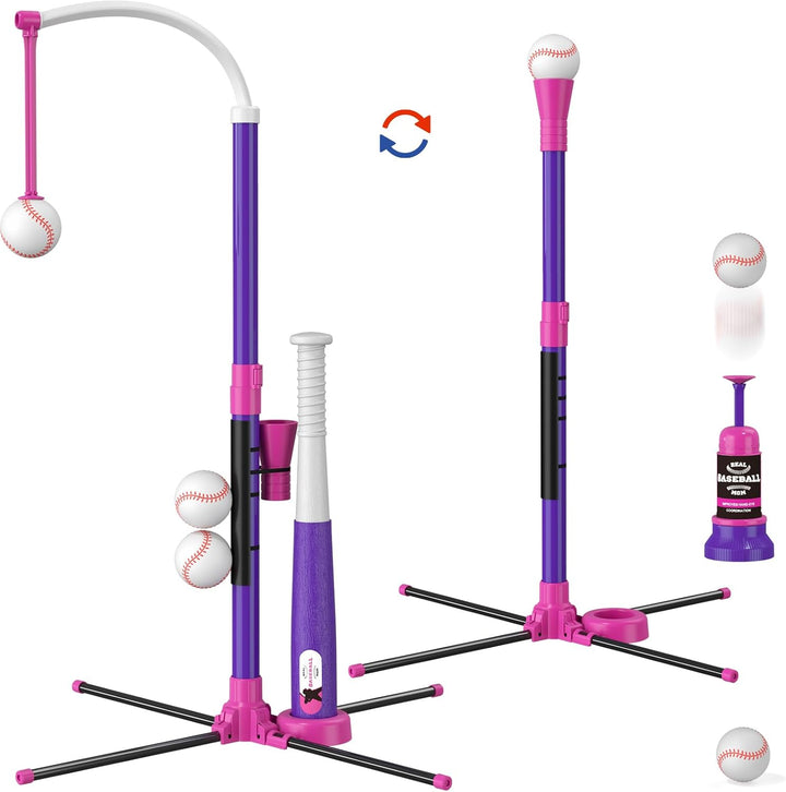 3-In-1 Baseball Set for Kids 3-5 - Tee Ball Stand, Hanging Tee, Ball Launcher and 6 Softballs - Adjustable Height, Indoor/Outdoor Sport Gifts for Boys, Blue