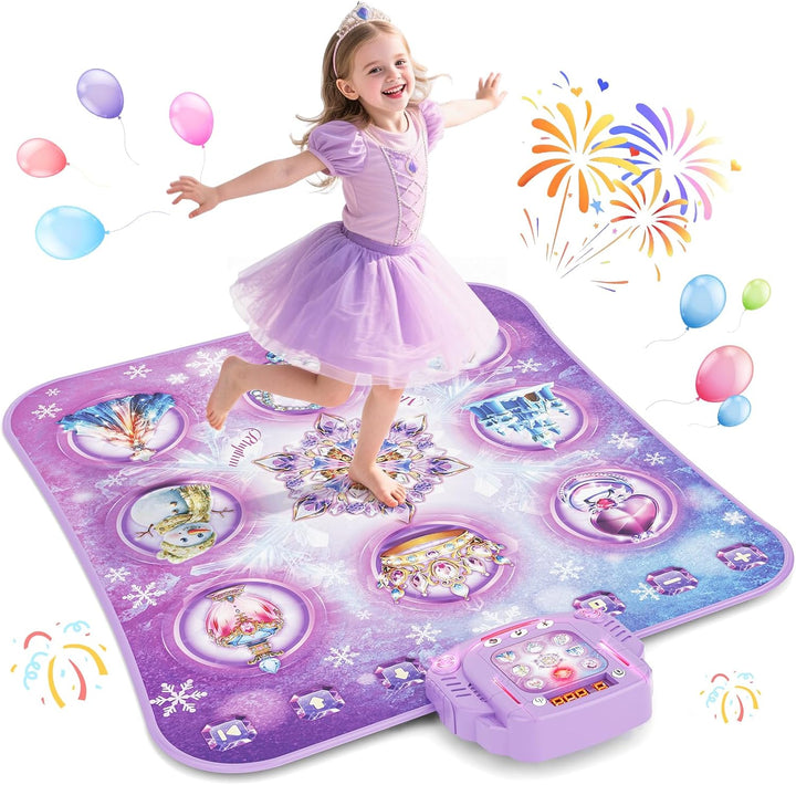 Dance Mat Toys Girl Gift: 8-Button Frozen Dance Pad Wireless Bluetooth Electronic Dance Game for Kids with 4 Game Modes LED Light Built-In Music Birthday Gifts for 3 4 5 6 7 8 9 10+ Years Old Girls