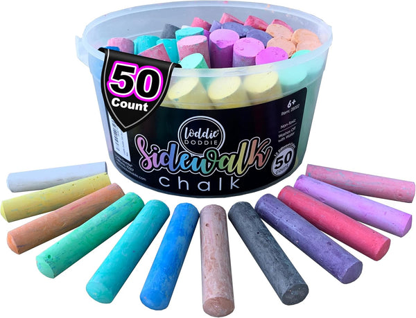 Sidewalk Chalk for Kids - 50 Count, 12 Multicolor Jumbo Sticks - Non-Toxic & Washable Bulk Chalk Pack in Reusable Bucket - Easy Grip for Vibrant Outdoor Kids Activities