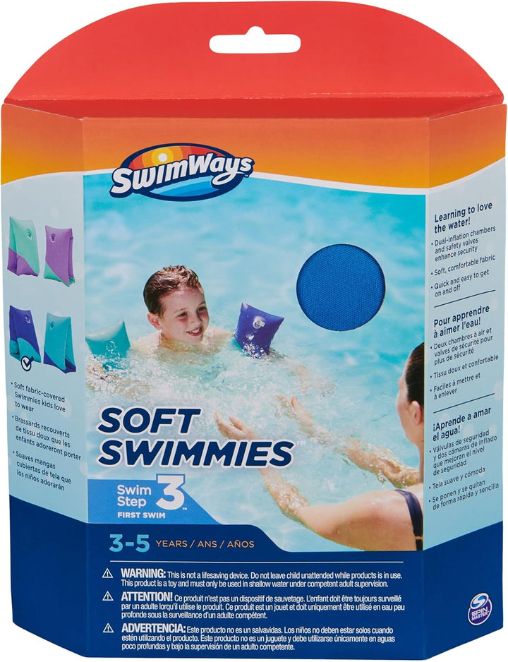 Soft Swimmies Toddler Floaties, Learn-To-Swim Inflatable Pool Floats & Arm Floaties, Swimming Pool Accessories for Kids Aged 3-5, Blue