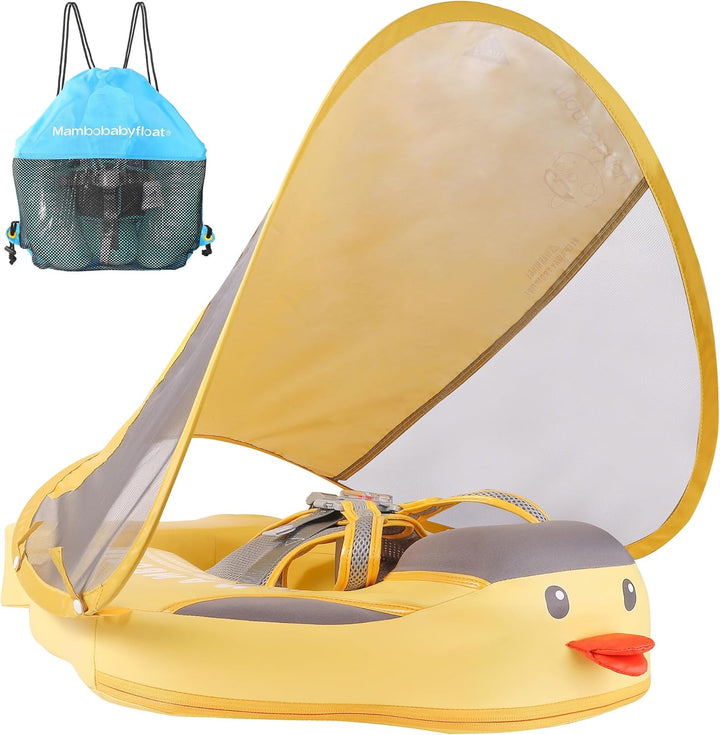 Mambobaby Float Add Tail Baby Swim Float with Canopy, Non-Inflatable Solid Baby Float, Upgrade Soft Skin-Friendly Fabric Material Infant Swim Float (Special Edition Green)