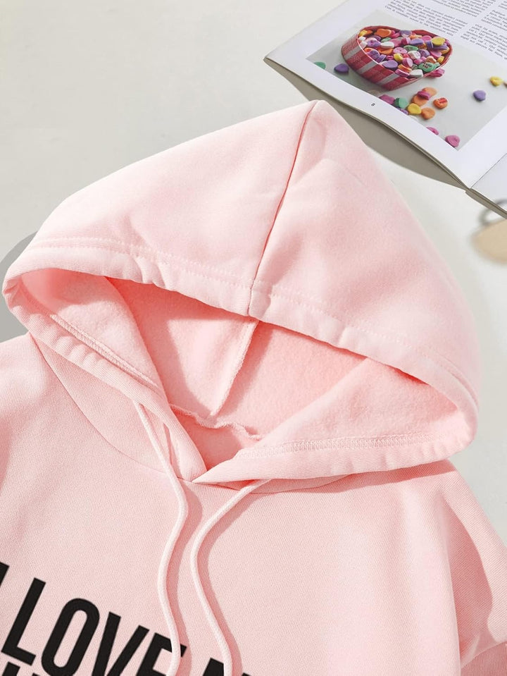 Slogan Graphic Kangaroo Pocket Drawstring Thermal Hoodie