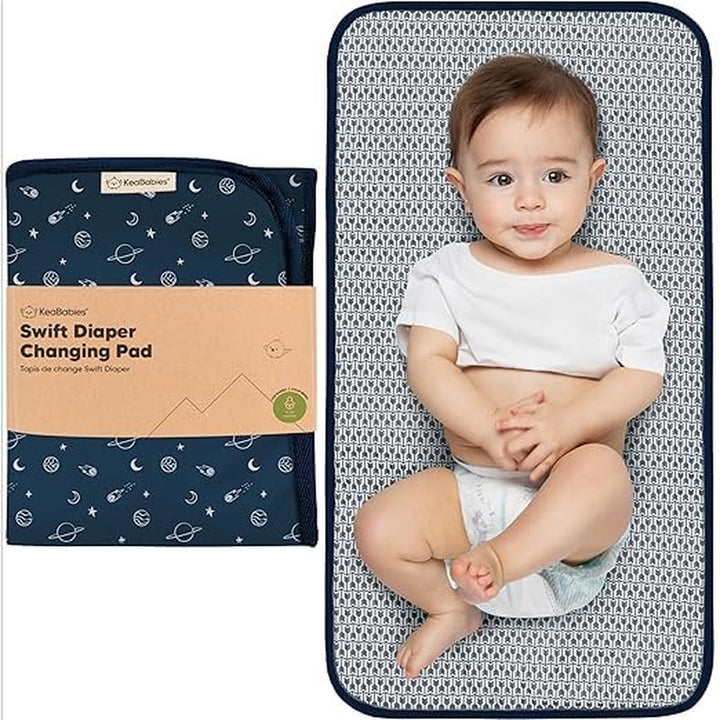 Portable Diaper Changing Pad, Easy Wipe Clean - Foldable Waterproof Baby Changing Mat for Diaper Bag, Compact, Lightweight, 25X13 Baby Changer Travel Essential, Machine Washable (Black Geo)