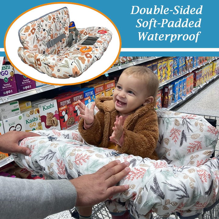 Shopping Cart Cover for Baby Grocery Cart Cover for Baby Boy and Baby Girl, High Chair Cover for Baby and Toddler, Baby Registry Gift - Waterproof - Extra Large - Cotton - Double Sided (Orange)
