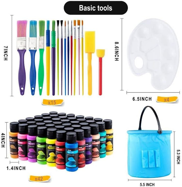 Washable Tempera Paint Set for Kids 42PCS, Non Toxic Liquid Paint with 15 Brushes and 4 Palettes - Art Supply for Kids for Arts and Crafts Project, Finger Painting (2 Oz Each)