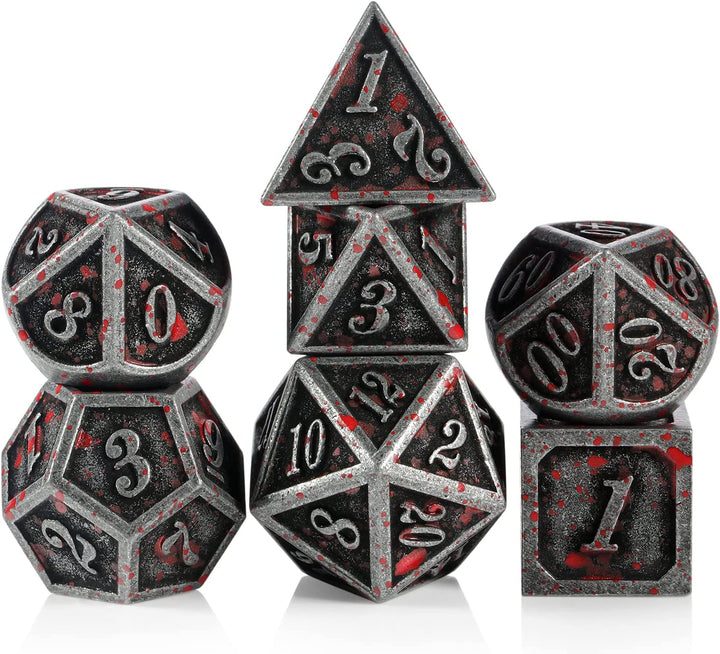 Metal Dice Set D&D, 7 Die Metallic Polyhedral Dice Set with Gift Metal Box and Gold Number for DND Dungeons and Dragons Role Playing Games (Black and Gold)