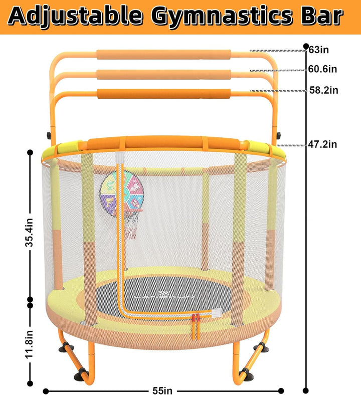 60" Trampoline for Kids, 5Ft Toddler Mini 6-In-1 Trampoline Indoor Outdoor with Swing, Basketball Hoop, Dart Board, Gymnastics Bar, Rings, Christmas Toys Birthday Gifts for Girls Boys Age 3-8