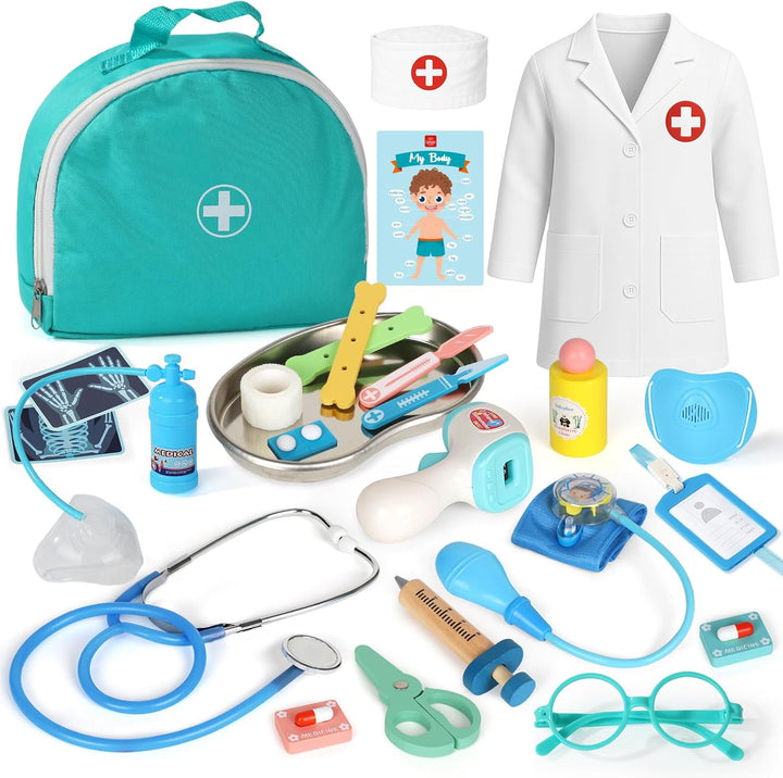 Doctor Kit for Toddlers 3-5, Kids Doctors Play Set Realistic, Pretend Play with Doctor Costume Toy Stethoscope for Girls Boys 3 4 5