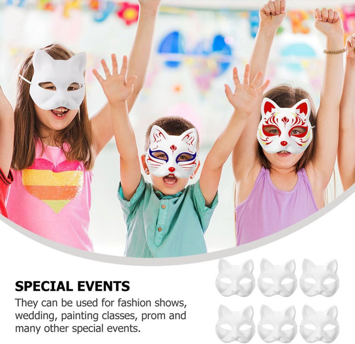 6Pcc Cat Mask Therian Masks White Cat Masks Paper Fox Masks Blank Mask Unpainted Wolf Animal Half Facemasks DIY Paint Masquerade Mask Costume Prop for Carnival Cosplay Dance Party Favors