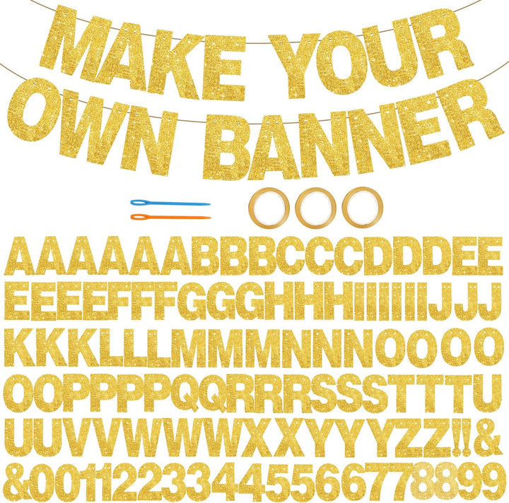 116 PCS A-Z Glitter Black DIY Letter Banner Kit Make Your Own Banner，Including 111 Letters and Numbers 3 Rope and 2 Threading Device,Customized for Birthday Graduation Wedding Party Decor