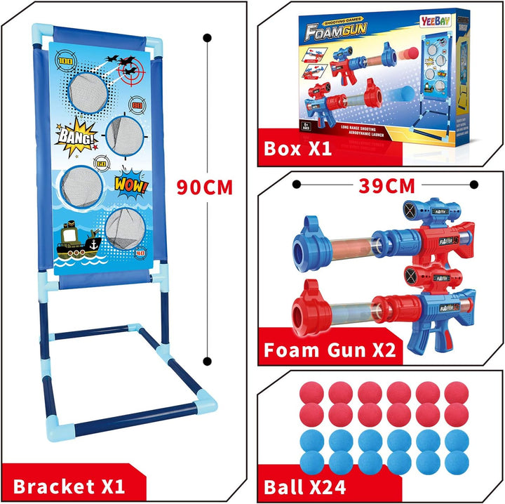 Shooting Game Toy for Age 6, 7, 8,9,10+ Years Old Kids, Boys - 2Pk Air Guns & Shooting Target & 24 Foam Balls - Ideal Gift - Compatible with Toy Guns