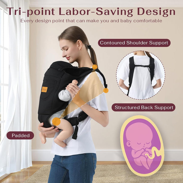 Baby Carrier Newborn to Toddler(7-30Lbs), Toddler Carrier Baby Holder Carrier with Adjustable Shoulder Strap, Chest Carriers, Black