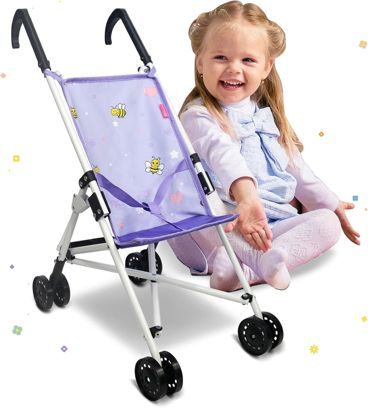 Baby Doll Collection Doll Stroller Heart Design Gifts for Toddlers and Girls Foldable Doll Stroller