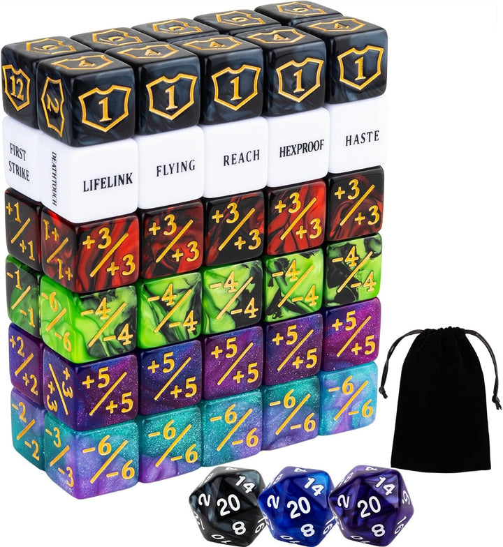 63 Pieces MTG Dice Counters Bulk Ability Keywords MTG Tokens Shield Life Counter 6 Sided Dice Set for Magic the Gathering,Tcg,Cards Gaming Accessories