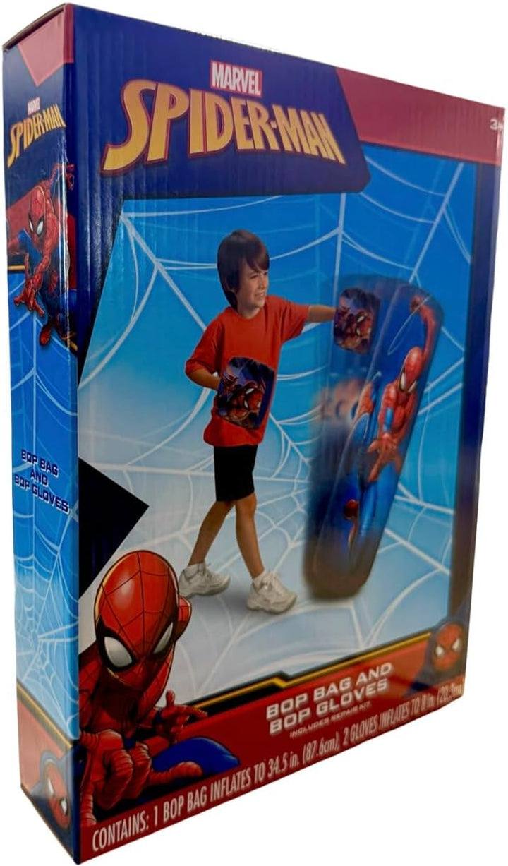 Spiderman  Inflatable Bop Bag & Bop Gloves Set Kids Punching Bag with Gloves, Freestanding Superhero Blow up Bouncing Boxing Bag for Exercise, Durable Heavy Duty Indoor and Outdoor - 34.5"