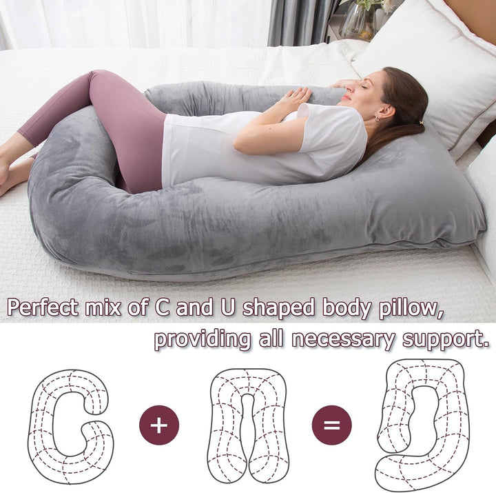 Pregnancy Pillow, U Shaped Full Body Pillow for Maternity Support, Sleeping Pillow with Cover for Pregnant Women (Dark Grey)
