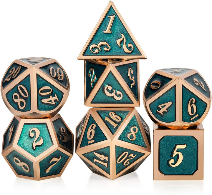 Metal Dice Set D&D, 7 Die Metallic Polyhedral Dice Set with Gift Metal Box and Gold Number for DND Dungeons and Dragons Role Playing Games (Black and Gold)