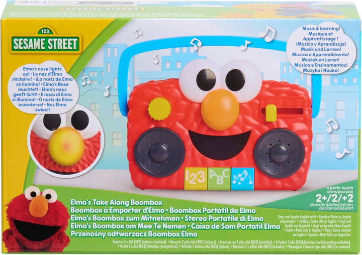 Sesame Street Elmo Take along Boombox with Lights & Sounds, 5.5-Inch Interactive Toy, Learning and Education, Kids Toys for Ages 2 Up