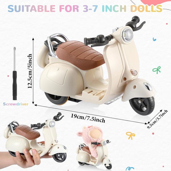 Mini Electric Doll Scooter Vehicles Toy 4 Colors Available Funny Doll Accessory with Music & Lights Could Rotate 360° Cute Plastic Scooter Toy Ornaments Battery Not Included (Cream)