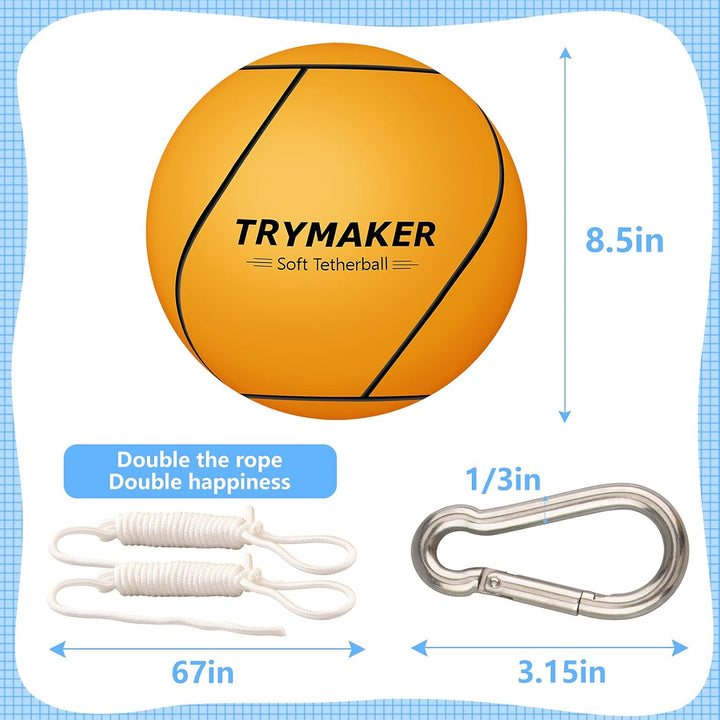 Tetherball, Tether Balls and Rope Set, Replacement Tetherball for Kids and Adults Backyard Outdoors