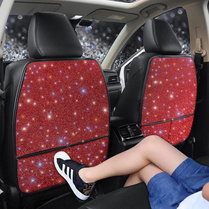 Bling Crystal Car Seat Back Kick Protectors with Storage, Sparkly Diamond Kick Mats, Universal Seat Protector for SUV and Automotive Crystal Auto Accessories for Women White 2Pcs