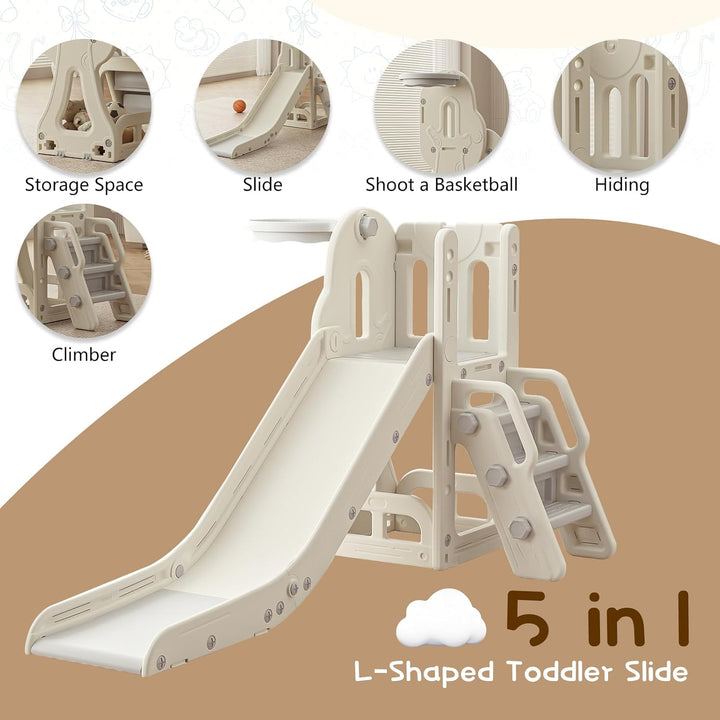 Toddler Slide,Kids Climber Slide with Storage Space and Non-Slip Steps,Indoor Outdoor Playset with Basketball Hoopa and Telescope,Slide for Toddlers Age 1-3