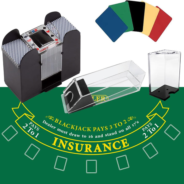 GSE Blackjack Game Combo Set with Blackjack Layout Felt, 6-Deck Automatic Card Shuffler, 6-Deck Dealer Shoe and Discard Holder Tray, 5 Cut Cards. - Great for Family, Casino Game Night
