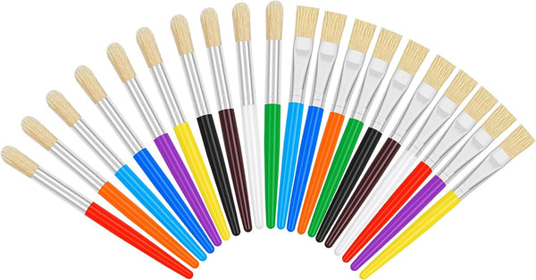 20 Pcs Paint Brushes for Kids, round and Flat Kids Paint Brushes, Easy Hold and Clean Toddler Paint Brushes, Bristle Craft Paint Brushes for Acrylic Oil Watercolor Washable Paint