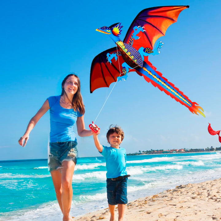 -Upgrade Classical Dragon Kite Stereoscopic Dragon Kites for Kids & Adults Easy to Fly for Beginner Easter 55Inch X 62Inch Single Line with Tail