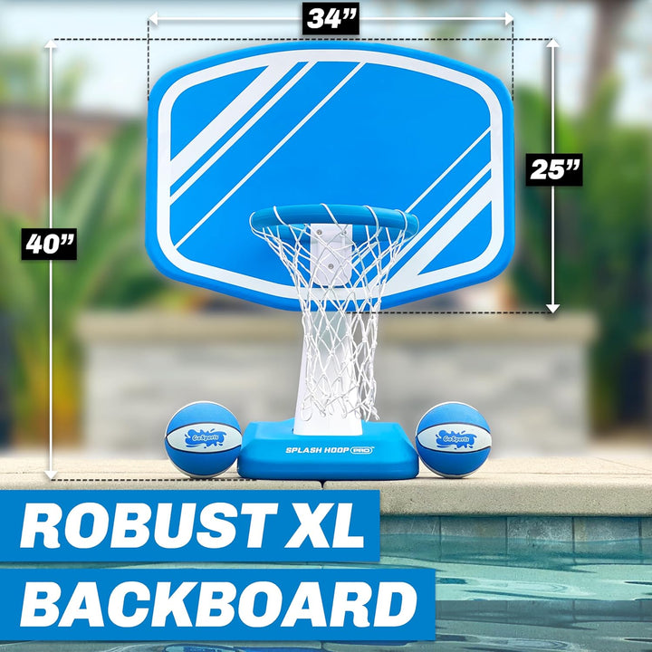 Splash Hoop PRO Swimming Pool Basketball Game - Includes Poolside Water Basketball Hoop, 2 Balls and Pump - Blue