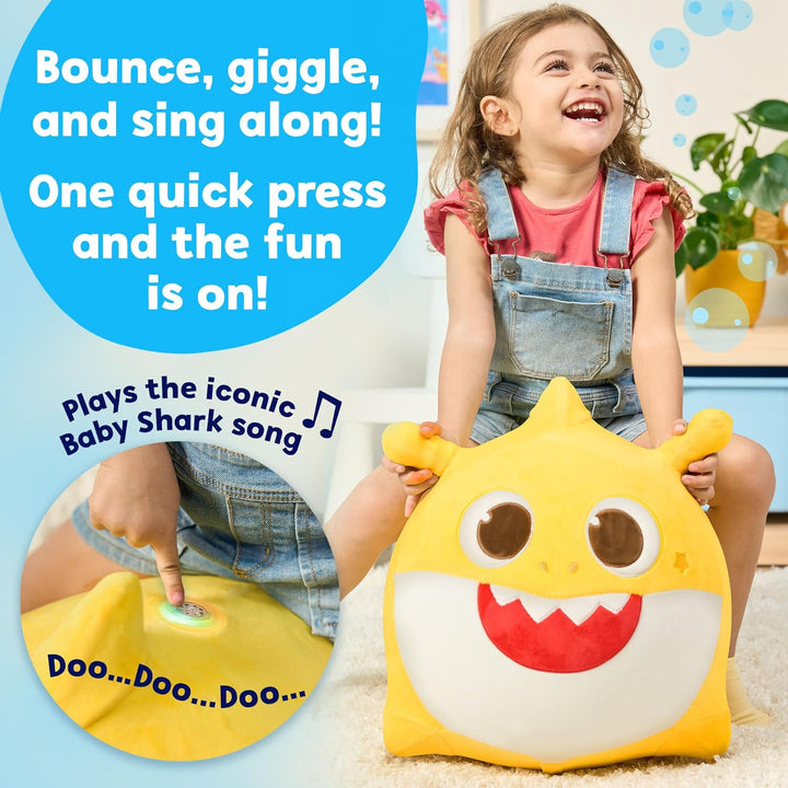 Baby Shark Official Bouncy Hopper Plush Musical Singing Toy - Inflatable Animal Ride on for Indoor & Outdoor - Birthday Gift for Kids & Toddlers (Boys & Girls) Ages 18+ Months (Yellow)
