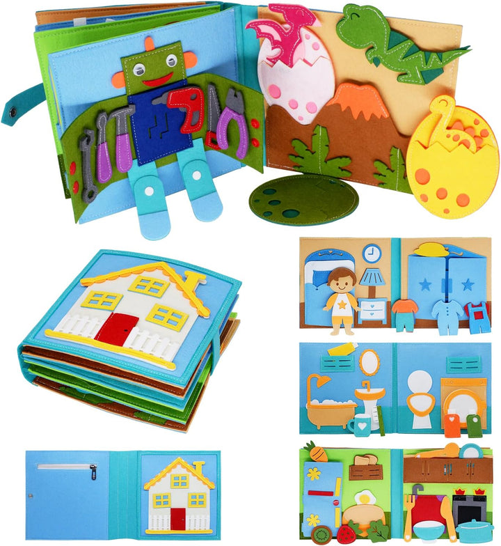 Montessori Felt Busy Book Toddlers Quiet Book Preschool Early Learning Educational Travel Toys for Kids Age 2 3 4 5 6 Years Travel Essentials Daily House Learning Activities Girls Gift