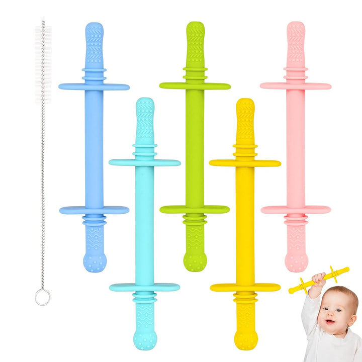 Hollow Teether Tube Chew Straw Sensory Toy for Infant Toddlers Silicone Tubes Teething Toys for Babies 3-12 Months 0-36 Months Gifts Learning Developmental Toys BPA Free Freezable 6 Pack