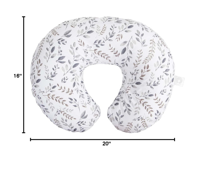 Original Nursing Pillow, Gray Taupe Leaves, Ergonomic Nursing Essentials for Bottle and Breastfeeding, Firm Fiber Fill, with Removable Pillow Cover, Machine Washable