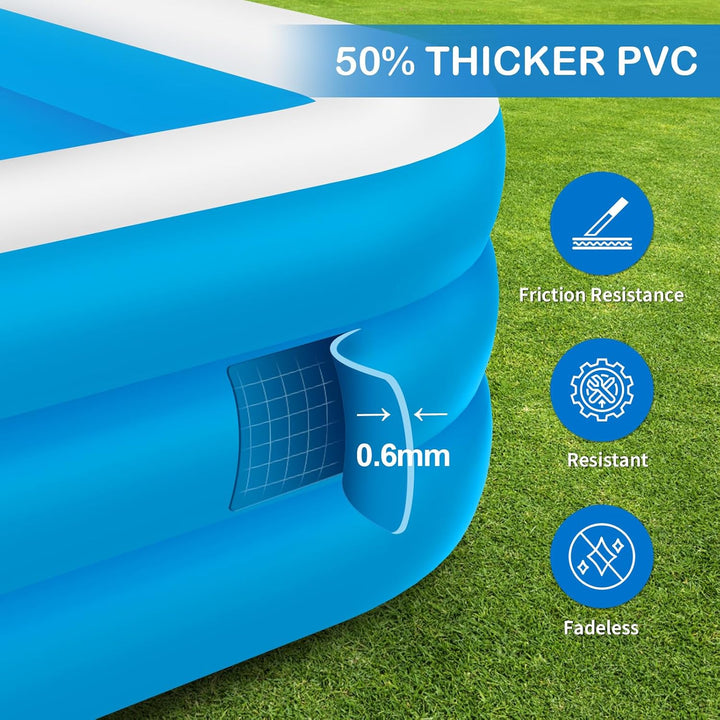 Large Inflatable Pool with Air Pump, 158" X 74" X 22" Blow-Up Pool for Kids, Family, Adults, Inflatable Swimming Pool for Backyard, Outdoor, Garden, Summer Water Party