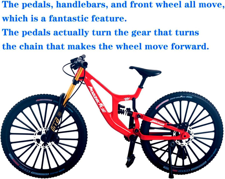 1:8 Scale Mountain Bike Toy DS Die-Cast Mini Finger Bicycle Model Desktop Decoration DH Alloy Bike Action Figurine Toy for Cake Topper Crafts (Red)
