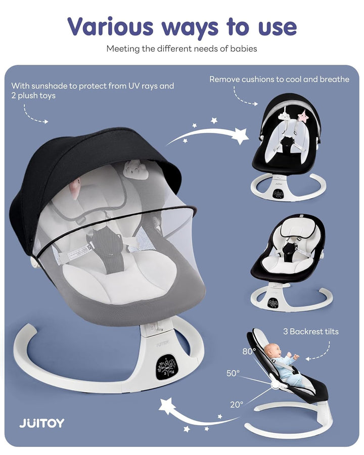 Baby Swing for Infants to Toddler Electric Newborn Swing with 5-Speed 3-Seat Positions 5-Point Carabiner,With Bluetooth Music 10-Preset Melodies, Indoor and Outdoor Use