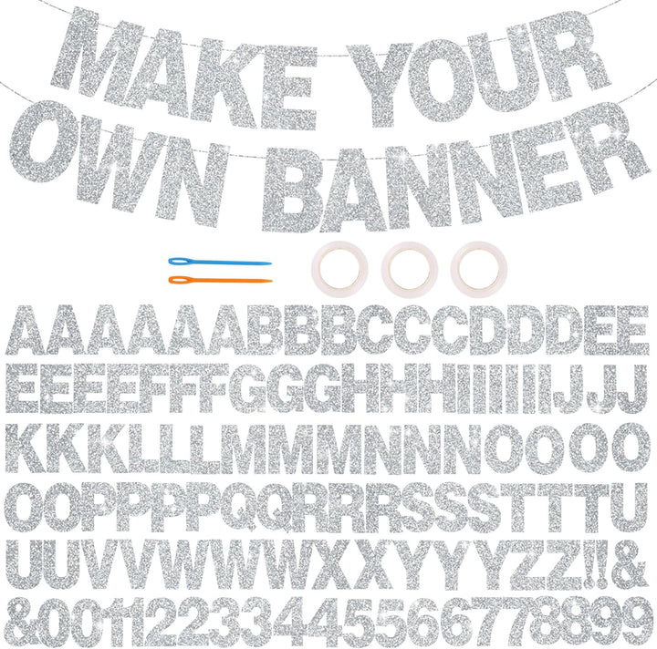 116 PCS A-Z Glitter Black DIY Letter Banner Kit Make Your Own Banner，Including 111 Letters and Numbers 3 Rope and 2 Threading Device,Customized for Birthday Graduation Wedding Party Decor