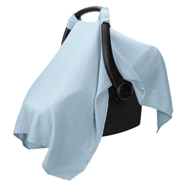 Baby Car Seat Cover - Soft, Breathable Bamboo Rayon and Muslin Cotton Blend - Lightweight Canopy for Sun, Bug, and Comfort Protection - Large Size Infant Seat Cover in Sage Design