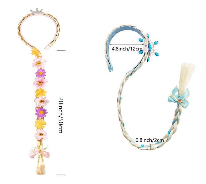 2Pcs Princess Rapunzel Wig Long Braided Wigs Princess Hairpiece Cosplay Wigs Birthday Festival Party Gifts Girls Headbands Costume Dress up Accessories