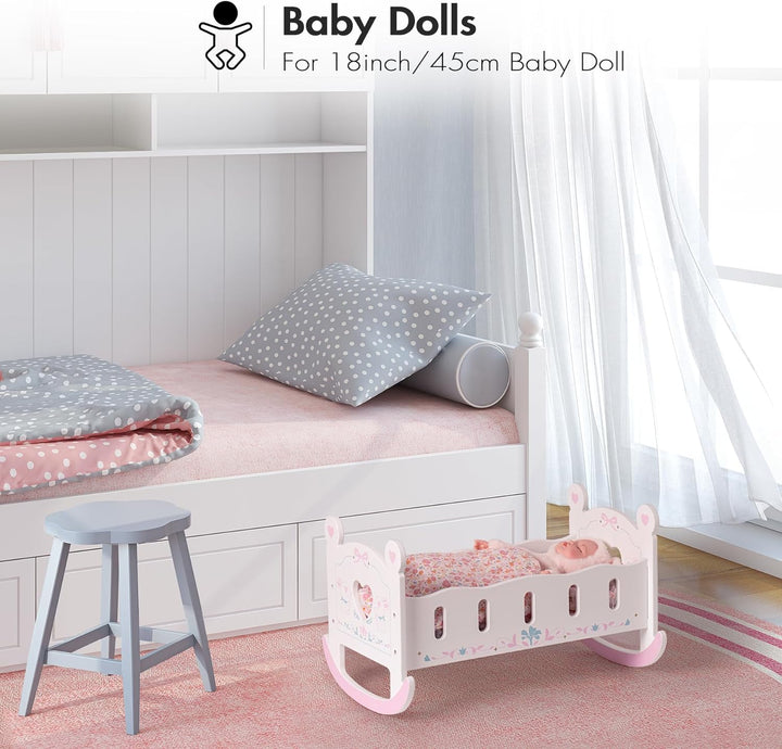 Wooden Baby Doll Crib, Baby Doll Bed Toys, for Dolls up to 18 Inch, Doll Accessories - with Mattress, Pillow, Quilt, Gift for Boys & Girls, Ages 3+
