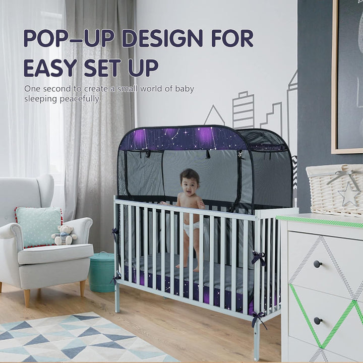 Portable Baby Crib Net Safety Mesh Tent,Pop up Infant Mosquito Net, See through Canopy Netting Cover for Baby&Toddler to Keep Baby from Climbing Out.