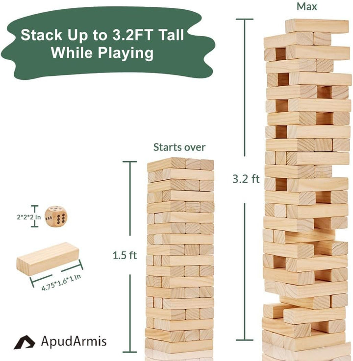 54 PCS Tumble Timber Set [Up to 3.2FT], Pine Wooden Tumble Tower Game with Dice and Scoreboard Set - Classic Block Stacking Board Game for Teens Children Teenagers