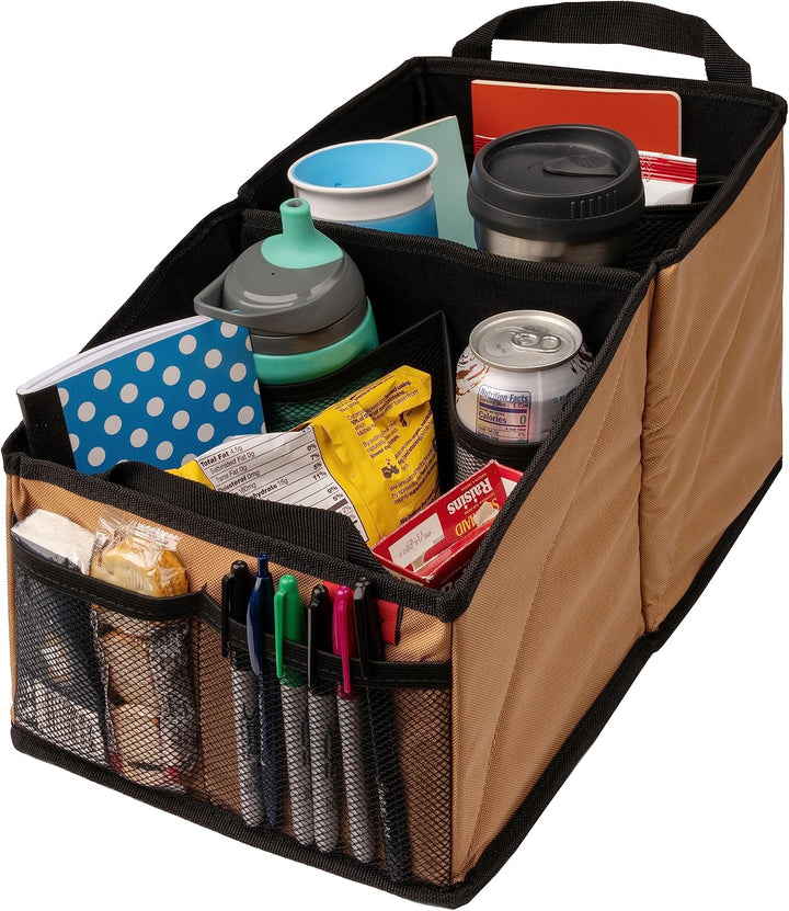 Backseat Car Organizer for Front & Rear Seats - Black Oxford - 9 Compartments & Cup Holders for Travel & Road Trip Essentials for Kids - Fits Cars, Trucks & Vans