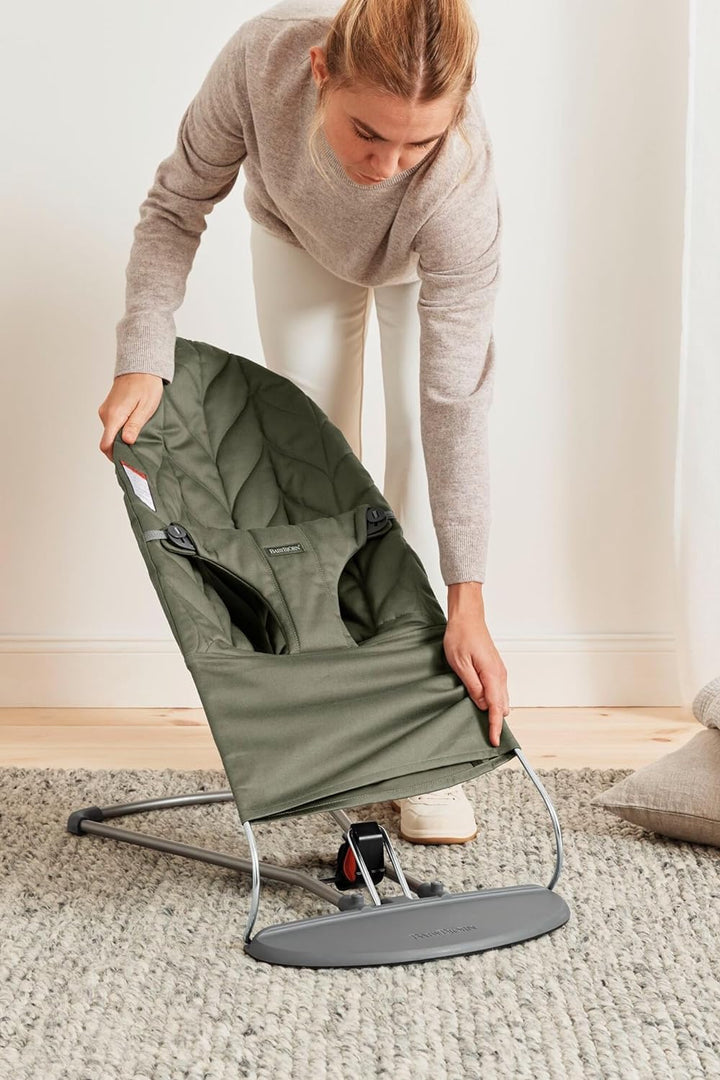 Bouncer Bliss, Dark Green, Woven, Petal Quilt | 2-In-1 Adjustable Baby Bouncer Seat and Toddler Chair, Newborn to Toddler (8-29 Lbs), 4 Positions, Lightweight & Portable